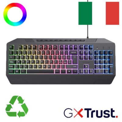 TASTIERA GAMING CABLATA RGB – PLASTICA RICICLATA 78% – LAYOUT ITALIANO – TRUST GXT 836 EVOCX – NERO