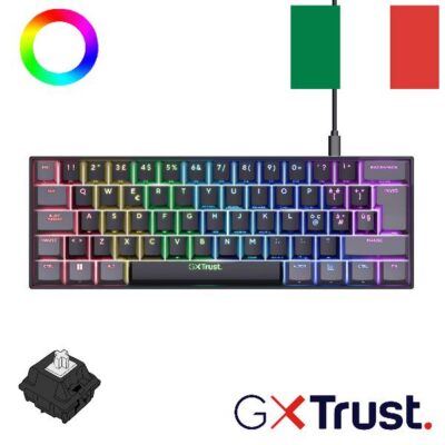 TASTIERA GAMING MECCANICA (COMPATTA 60%) CABLATA RGB – LAYOUT ITALIANO – TRUST GXT867 ACIRA – NERO