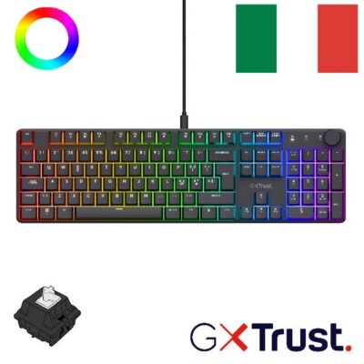 TASTIERA GAMING MECCANICA CABLATA RGB LOW PROFILE, MANOPOLA VOLUME AUDIO – LAYOUT ITALIANO – TRUST GXT866 TORIX – NERO