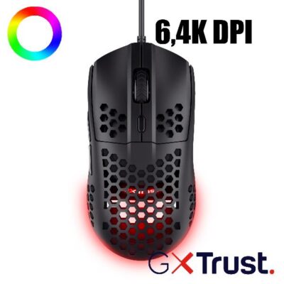 MOUSE GAMING RGB CABLATO ULTRALEGGERO 6400 DPI – TRUST GXT 928 HELOX NERO