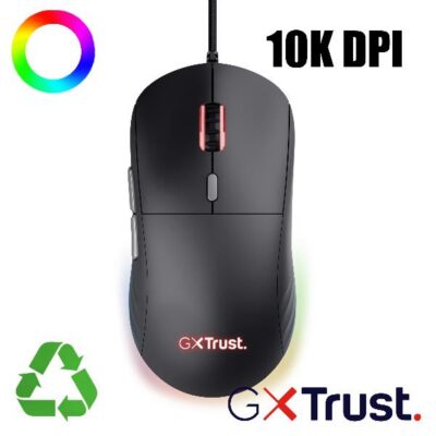 MOUSE GAMING RGB CABLATO ULTRA LEGGERO 10.000DPI – PLASTICA RICICLATA 55% – TRUST GXT 925 REDEX II – NERO