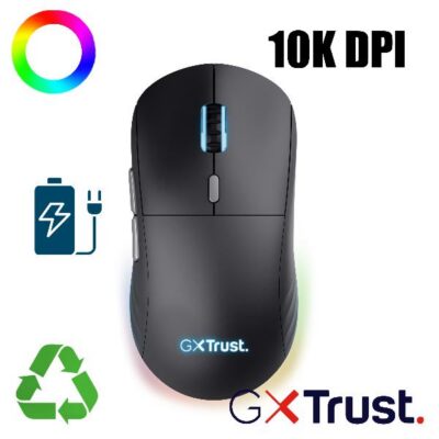 MOUSE WIRELESS GAMING RICARICABILE RGB 10.000 DPI – 55% PLASTICA RICICLATA – GXT 926 REDEX II – NERO