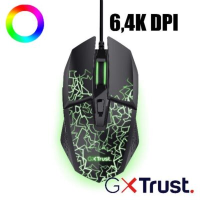 MOUSE GAMING ILLUMINATO CABLATO 6.400DPI – 6 PULSANTI PROGRAMMABILI – TRUST GXT113 FELOX – NERO