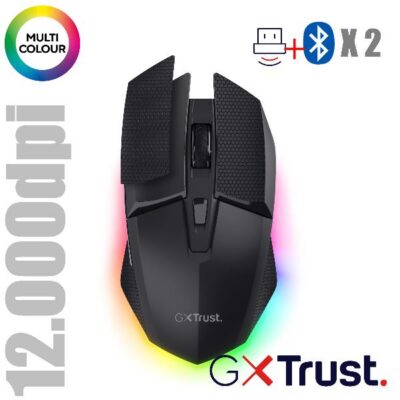 MOUSE GAMING RGB WIRELESS RICARICABILE MULTI-DISPOSITIVO 2,4GHz + 2x BT – 12,000DPI – TRUST GXT122 FELOX+ NERO