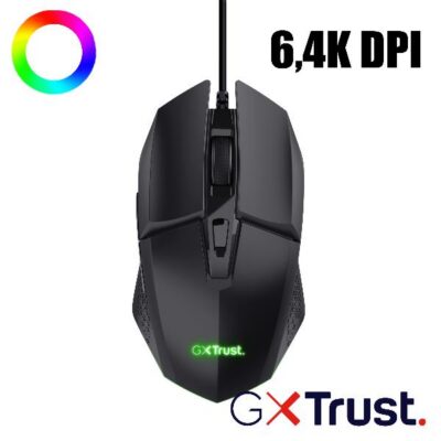 MOUSE GAMING ILLUMINATO CABLATO 6.400DPI ACELLERAZIONE 20G – TRUST GXT109 FELOX NERO