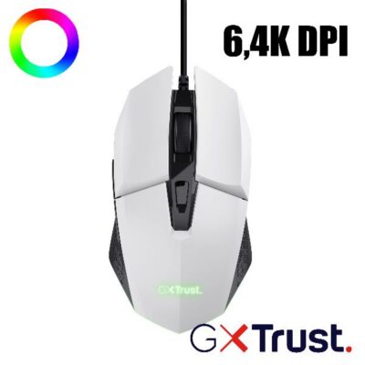 MOUSE GAMING ILLUMINATO CABLATO 6.400DPI ACELLERAZIONE 20G – TRUST GXT109W FELOX BIANCO