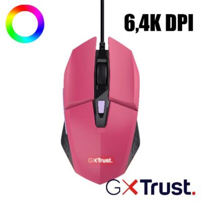 MOUSE GAMING ILLUMINATO CABLATO 6.400DPI ACELLERAZIONE 20G – TRUST GXT109P FELOX ROSA