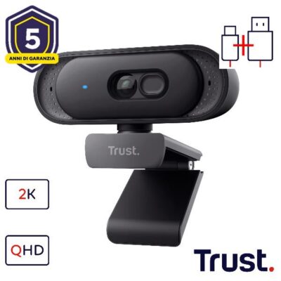 WEBCAM 2K QHD 2560X1440p – FILTRO PRIVACY – TRUST TOMAR – NERO