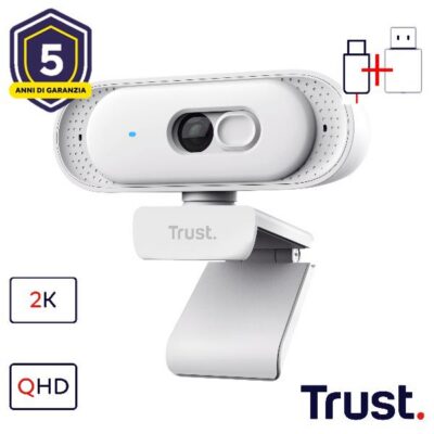 WEBCAM 2K QHD 2560X1440p – FILTRO PRIVACY – TRUST TOMAR – BIANCO