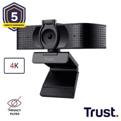 WEBCAM ULTRA HD 4K 3480X2160- FILTRO PRIVACY – TRUST TEZA – NERO