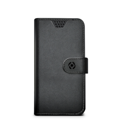 WALLYUNI – Custodia universale a libro colore nero con sistema fissaggio adesivo compatibile con gli smartphone da 4.5″ a 5″