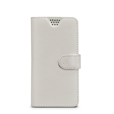 WALLYUNI – Custodia universale a libro colore bianco con sistema fissaggio adesivo compatibile con gli smartphone da 4.5″ a 5″