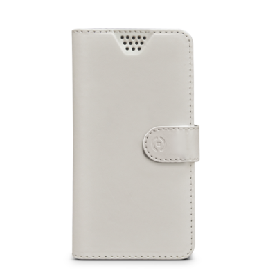 WALLYUNI – Custodia universale a libro colore bianco con sistema fissaggio adesivo compatibile con gli smartphone da 5.5″ a 6″