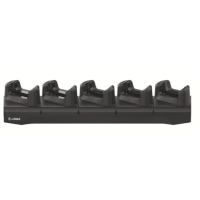 Five-slot Ethernet charge cradle for TC22 / TC27 devices. Power supply (PWR-BGA12V108W0WW), DC cable (CBL-DC-381A1-01), and country-specific AC cable sold separately.