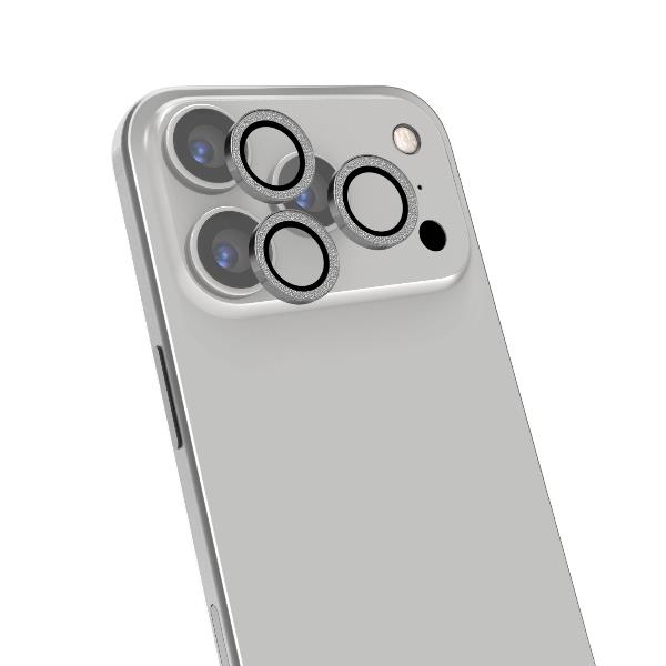 COLGLICAM – Vetro 9H per fotocamera posteriore, design glitterato, cornice in metallo compatibile con iPhone 17 Pro (OFFSET COLLECTION)
