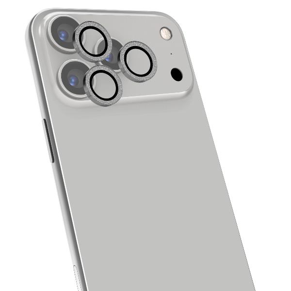 COLGLICAM – Vetro 9H per fotocamera posteriore, design glitterato, cornice in metallo compatibile con iPhone 17 Pro Max (OFFSET COLLECTION)
