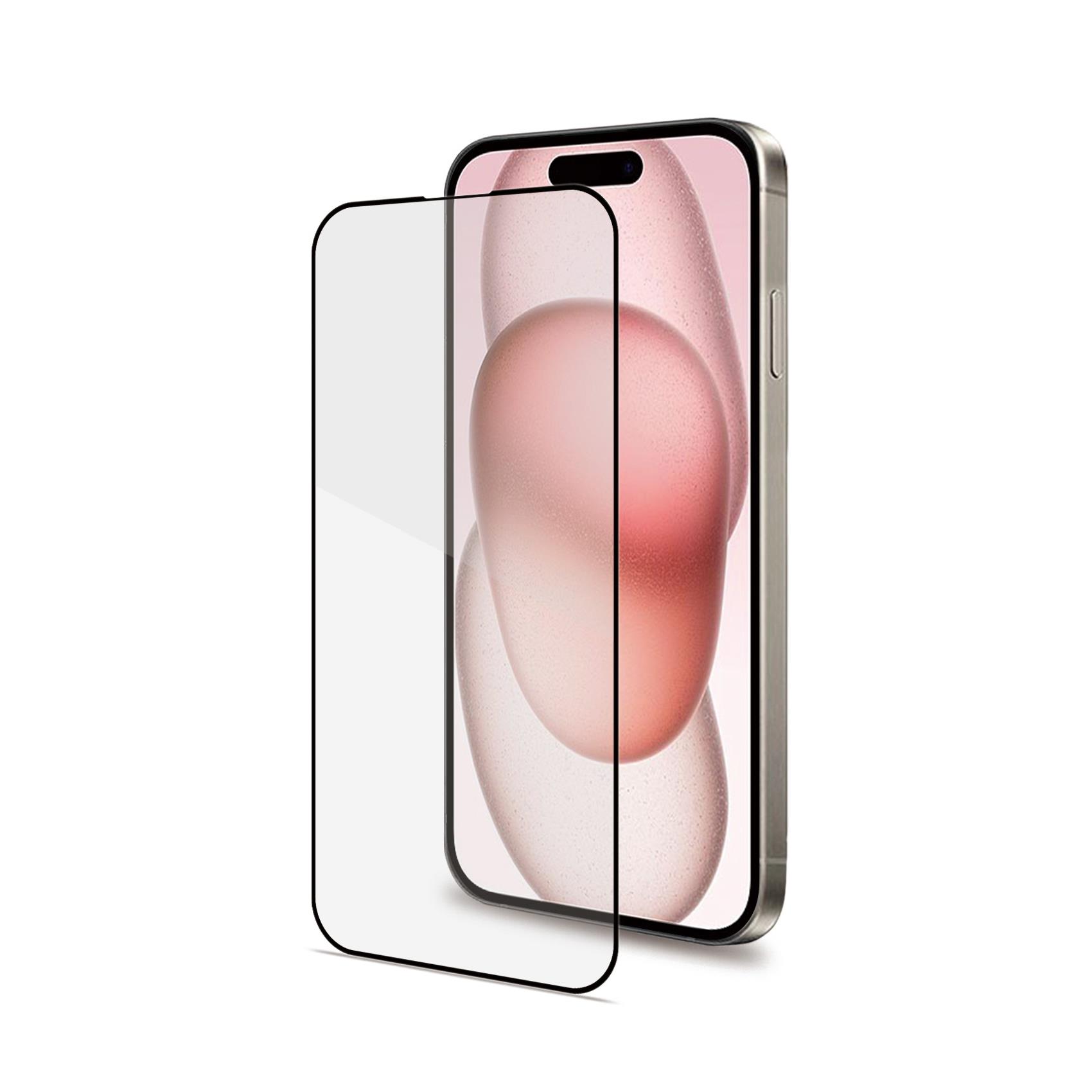 FULLGLASS – Vetro 9H con bordo colorato nero compatibile con Vetro 9H con bordo colorato nero compatibile con Apple iPhone 15