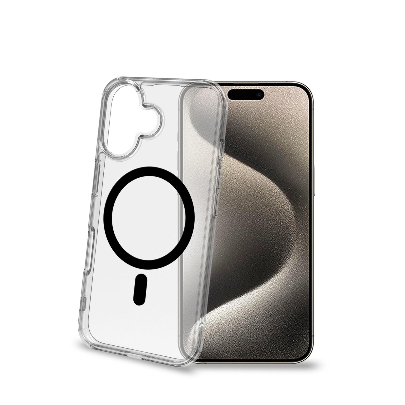 GELSKINMAG – Cover morbida trasparente in TPU, compatibile con la tecnologia Magsafe, anello magnetico color Nero per Apple iPhone 16 [IPHONE 16 CASES]