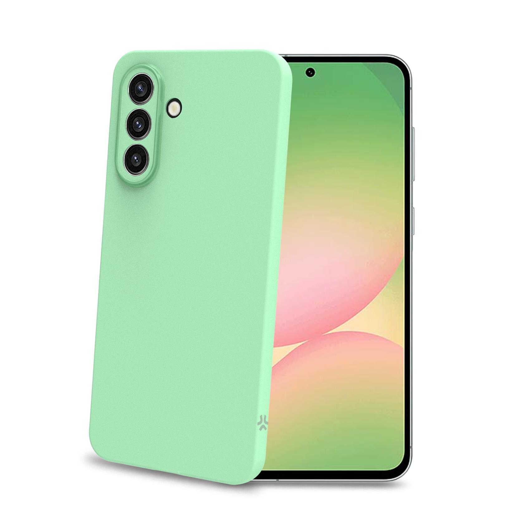 SANDCASE – Cover morbida in TPU con tasti e bordo fotocamera colore a contrasto, effetto sabbiato colore trasparente verde compatibile con Samsung Galaxy A57 5G
