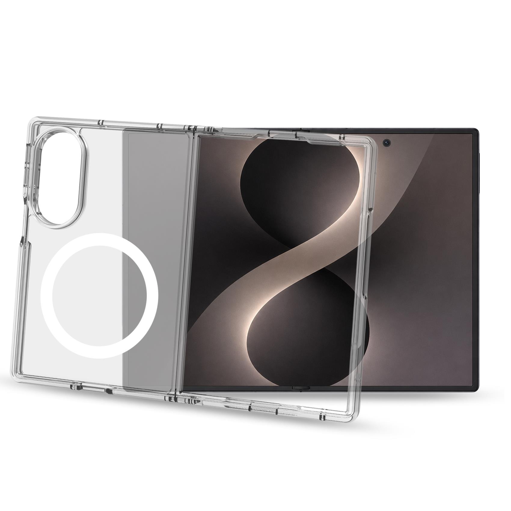 GELSKINMAG – Cover morbida trasparente in TPU, compatibile con la tecnologia Magsafe, anello magnetico color Bianco per Samsung Galaxy Z Fold 8