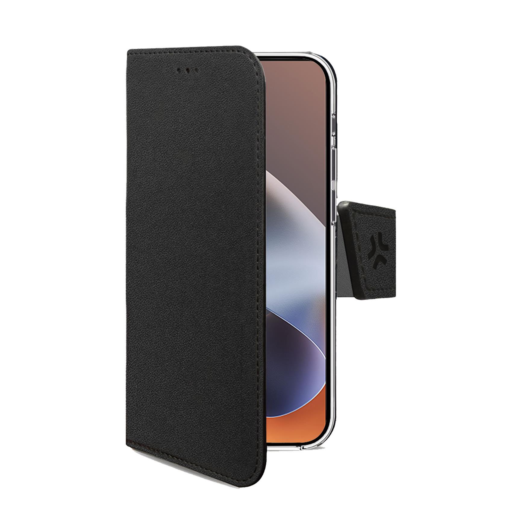 WALLY – Custodia a libro in pelle sintetica con chiusura flap magnetico, slot per carte e funzione stand colore nero compatibile con Motorola G86/ G86 Power