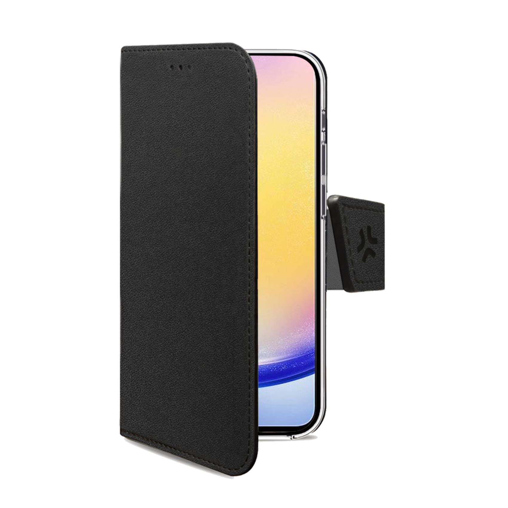 WALLY – Custodia a libro in pelle sintetica con chiusura flap magnetico, slot per carte e funzione stand colore nero compatibile con Samsung Galaxy A27 5G