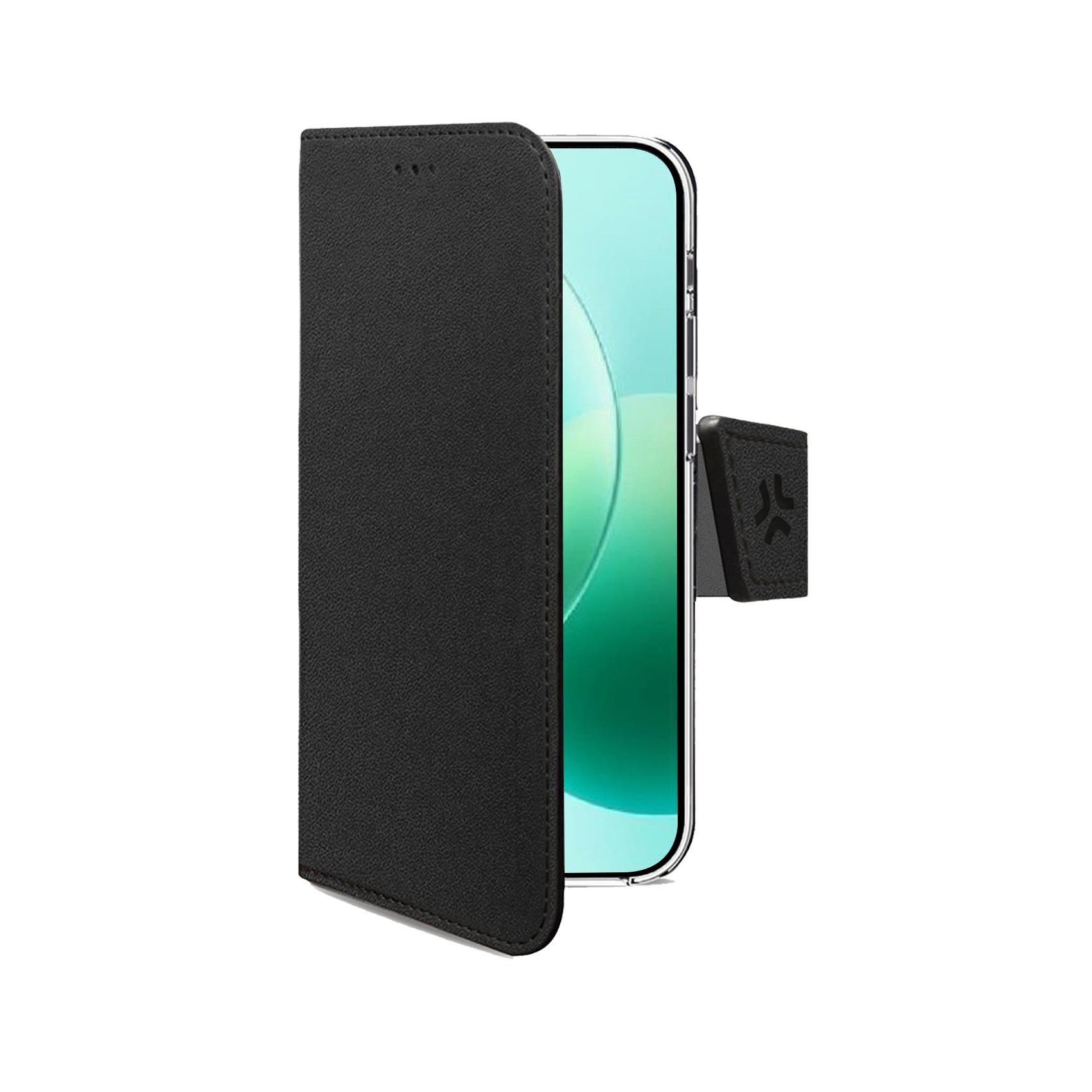 WALLY – Custodia a libro in pelle sintetica con chiusura flap magnetico, slot per carte e funzione stand colore nero compatibile con Honor 600 lite
