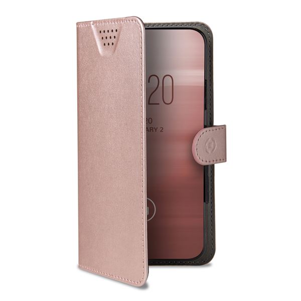 WALLY ONE – Custodia universale a libro colore rosa con fissaggio e sistema rotazione 360° compatibile con tutti gli smartphone da 6″ a 6.7″