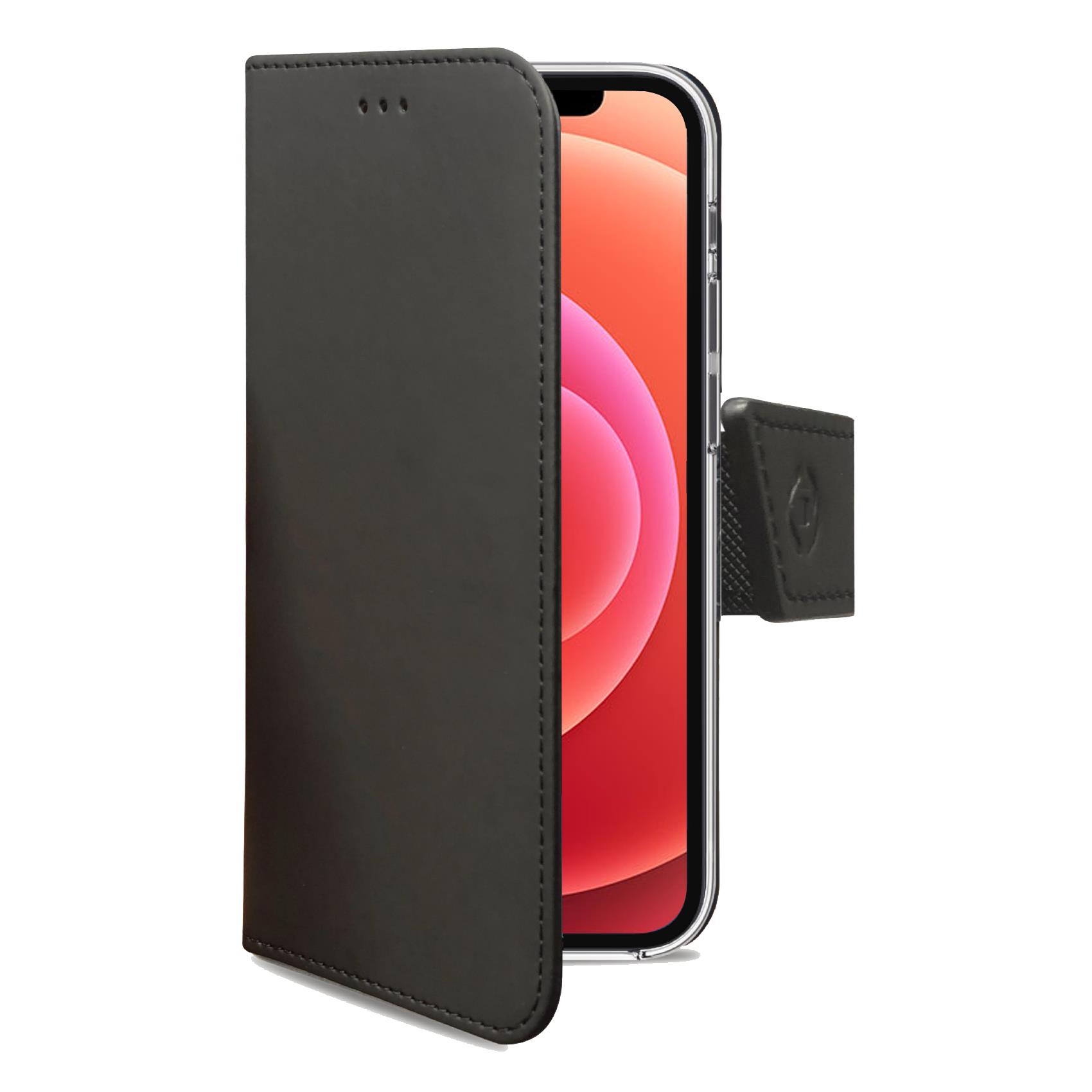 WALLY – Custodia a libro in pelle sintetica con chiusura flap magnetico, slot per carte e funzione stand colore nero compatibile con Apple iPhone 12 Pro/ iPhone 12