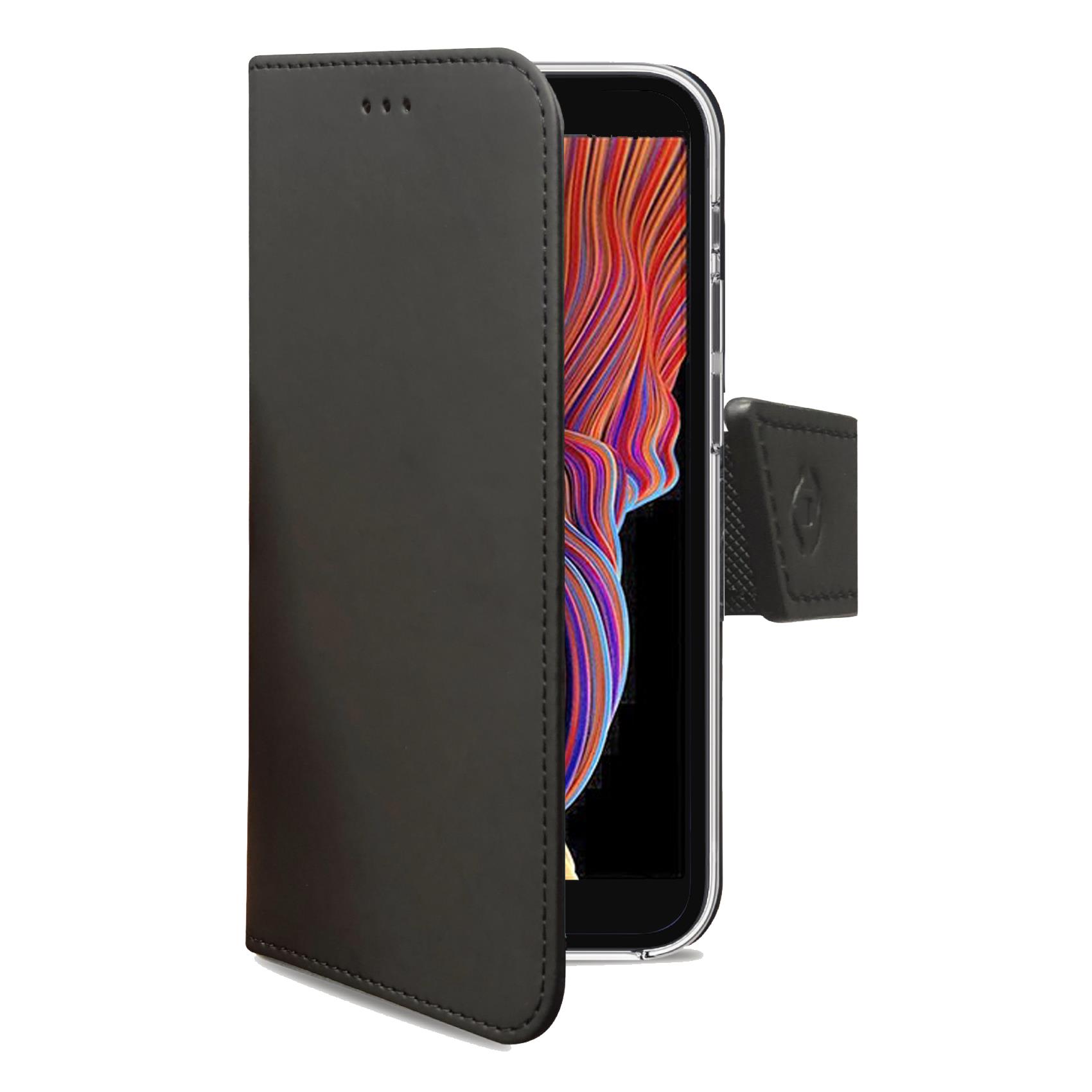 WALLY – Custodia a libro in pelle sintetica con chiusura flap magnetico, slot per carte e funzione stand colore nero per Samsung Galaxy Xcover 5/ Galaxy Xcover 5 Enterprise Edition