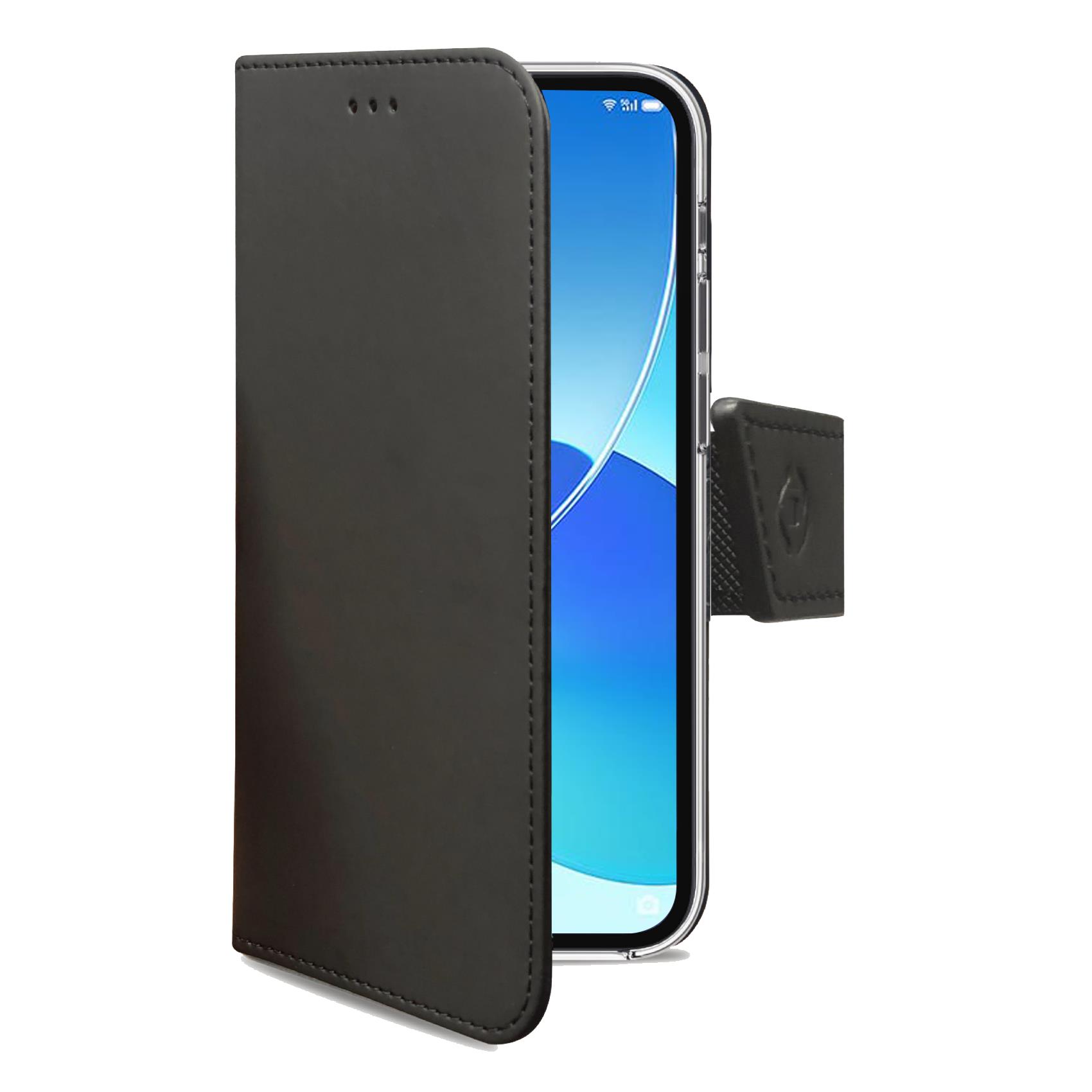 WALLY – Custodia a libro in pelle sintetica con chiusura flap magnetico, slot per carte e funzione stand colore nero compatibile con Oppo Reno 6 5G