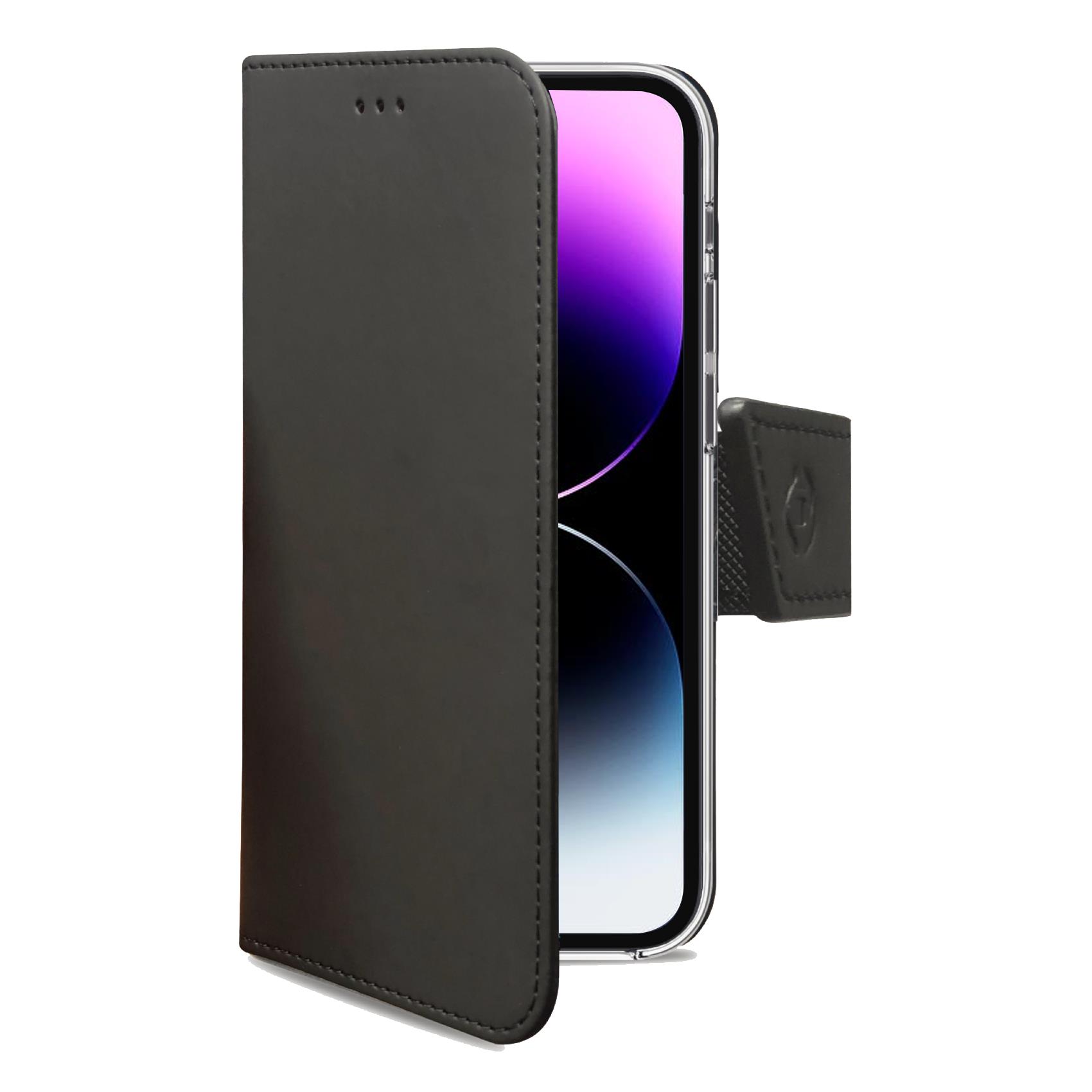 WALLY – Custodia a libro in pelle sintetica con chiusura flap magnetico, slot per carte e funzione stand colore nero compatibile con Apple iPhone 14 Pro Max
