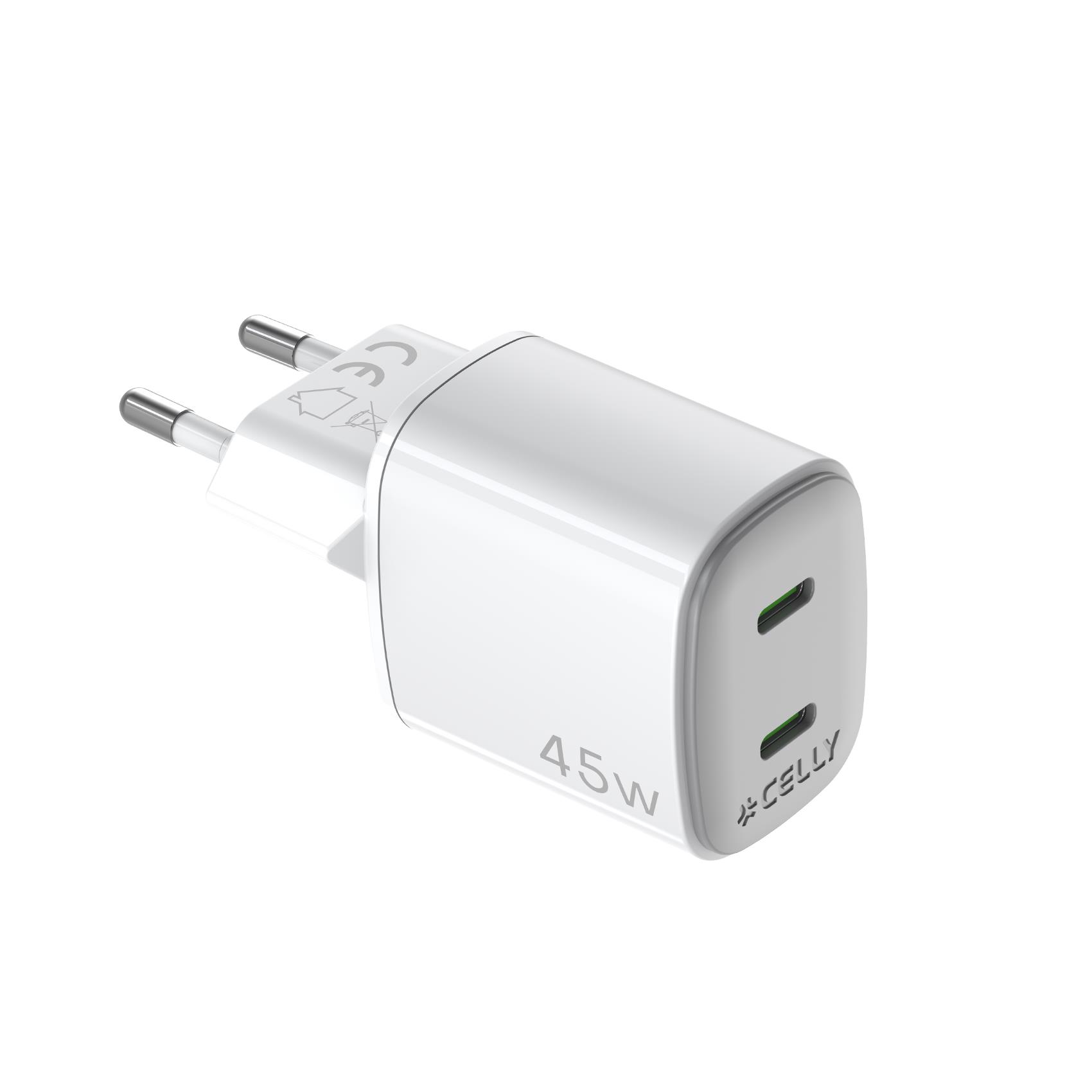 UPTC2USBC45W – Caricabatteria da rete con doppia porta USB-C, tecnologia GaN, potenza massima 45 Watt [UPTC COLLECTION]