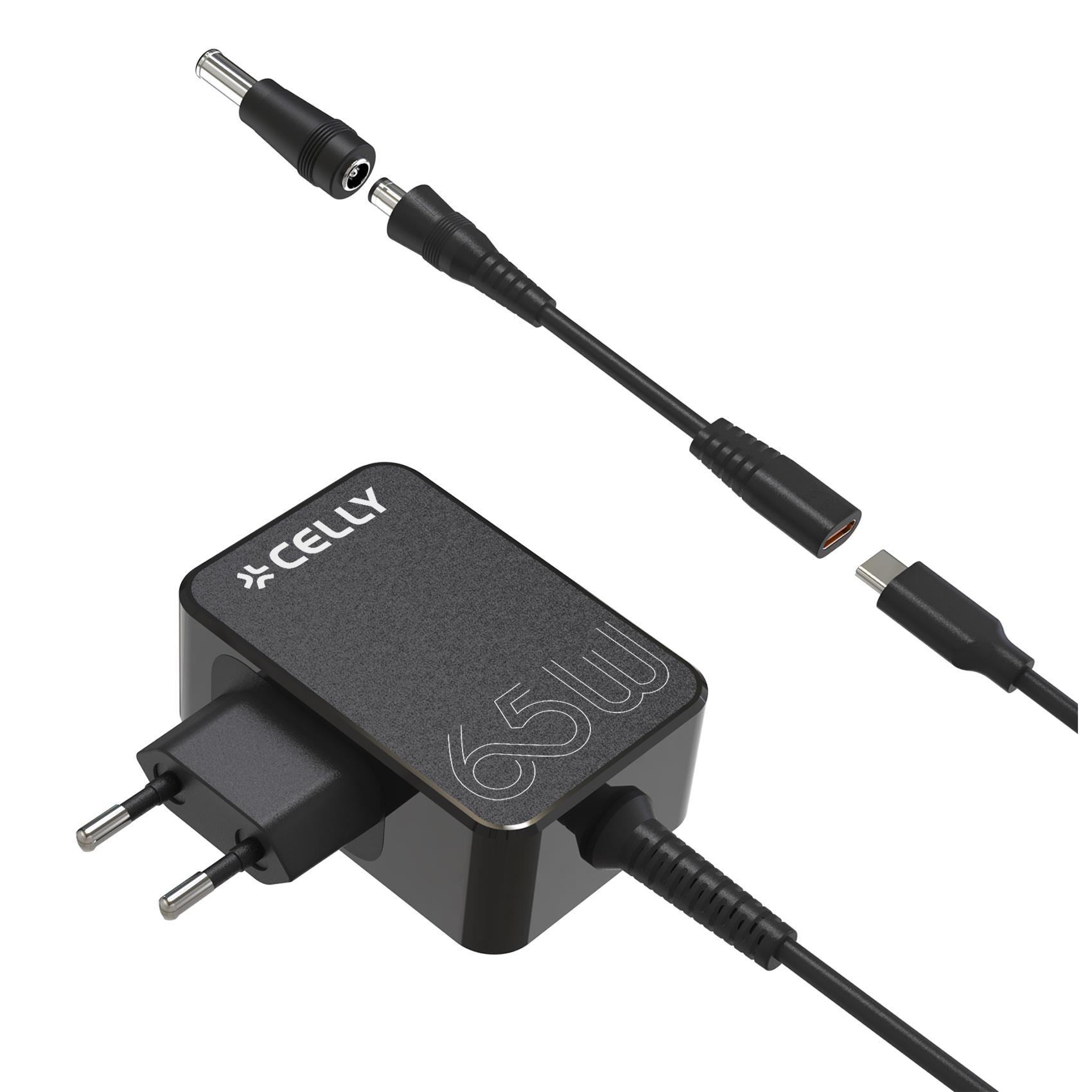TCTIPS65W – Caricabatteria per laptop con cavo USB-C integrato, gamma di adattatori intercambiabili, potenza massima 65 Watt