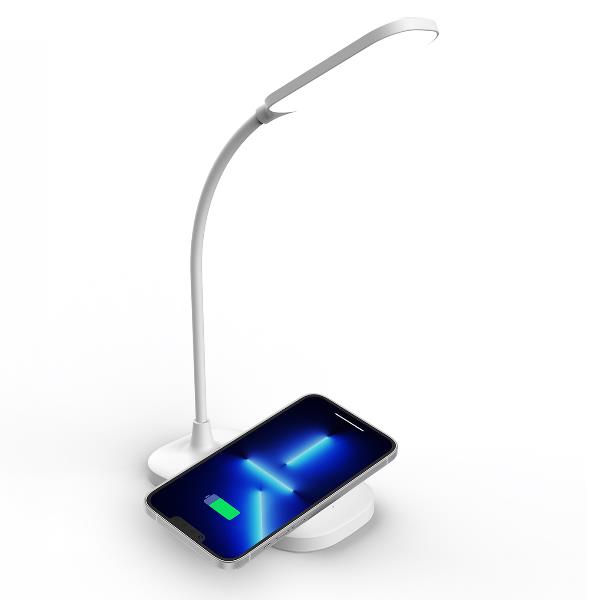 WLLIGHTLAMP – Lampada LED con caricabatteria wireless integrato, potenza massima 10 Watt, tre tonalità di luce, braccio flessibile