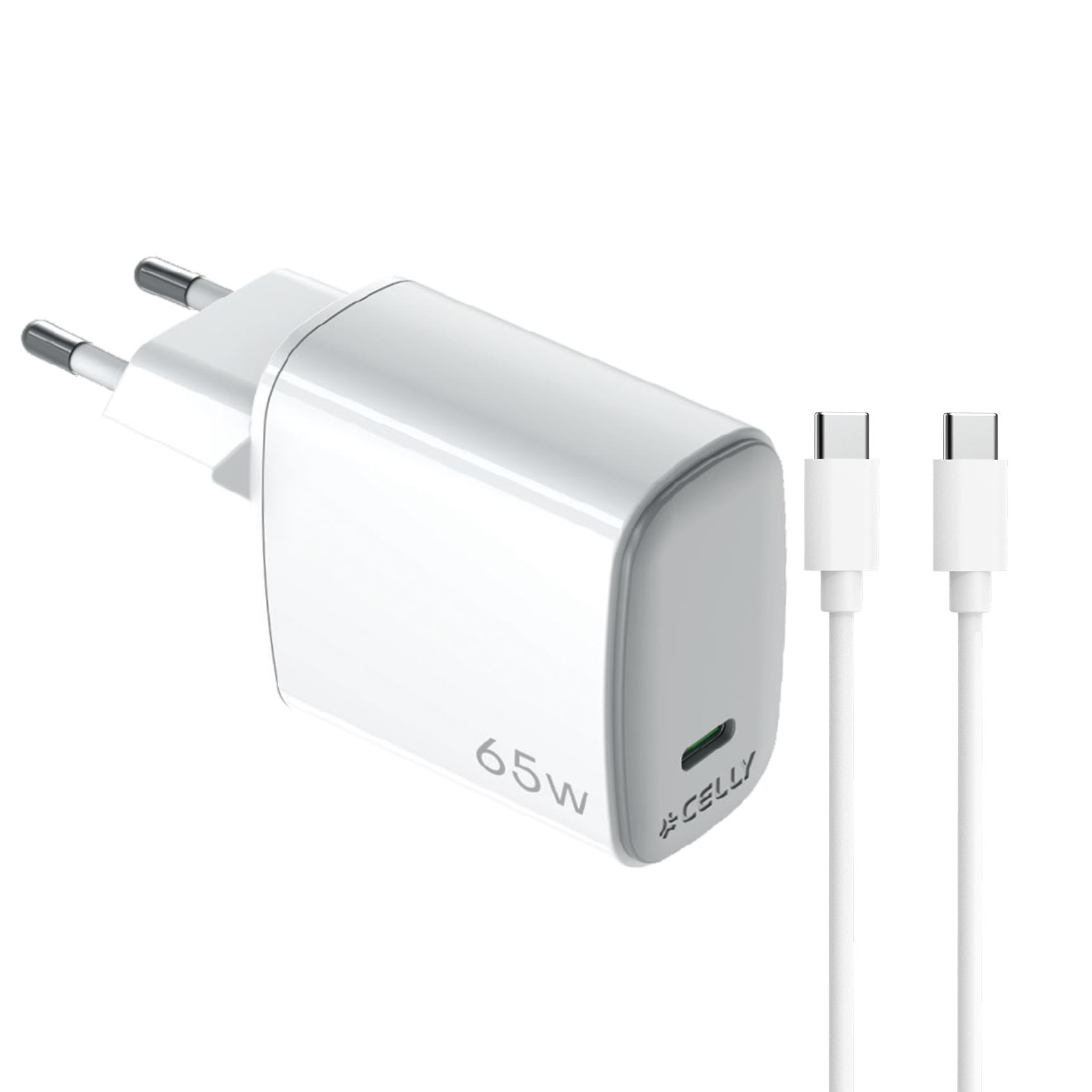 Caricabatteria da rete con porta USB-C, cavo USB-C a Lightning incluso, tecnologia GaN, potenza massima 65 Watt, lunghezza cavo 2 metri [UPTC COLLECTION]