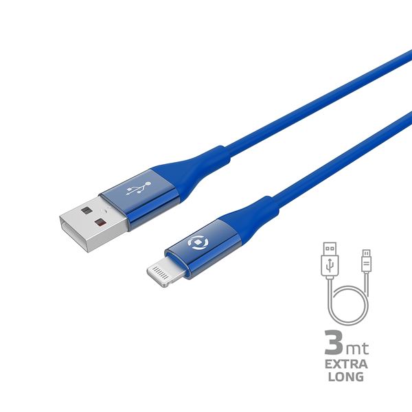 USBLIGHTCOL3M – Cavo USB-A a Lightning, lunghezza 3 metri, potenza massima 12 Watt, Certificazione “MFI”