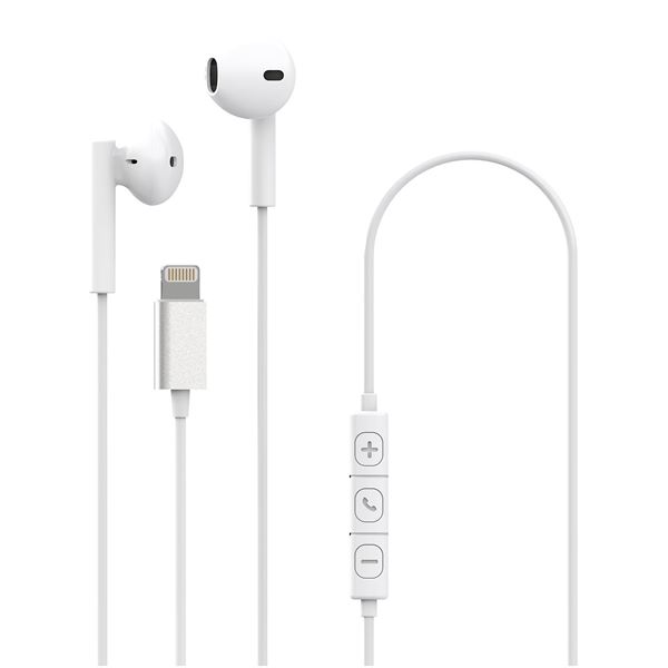 UP900LIGHT – Auricolare stereo a filo con presa Lightning, capsule a goccia, controllo remote, microfono integrato, tasto di risposta e controllo volume, lunghezza cavo 1.2 metri