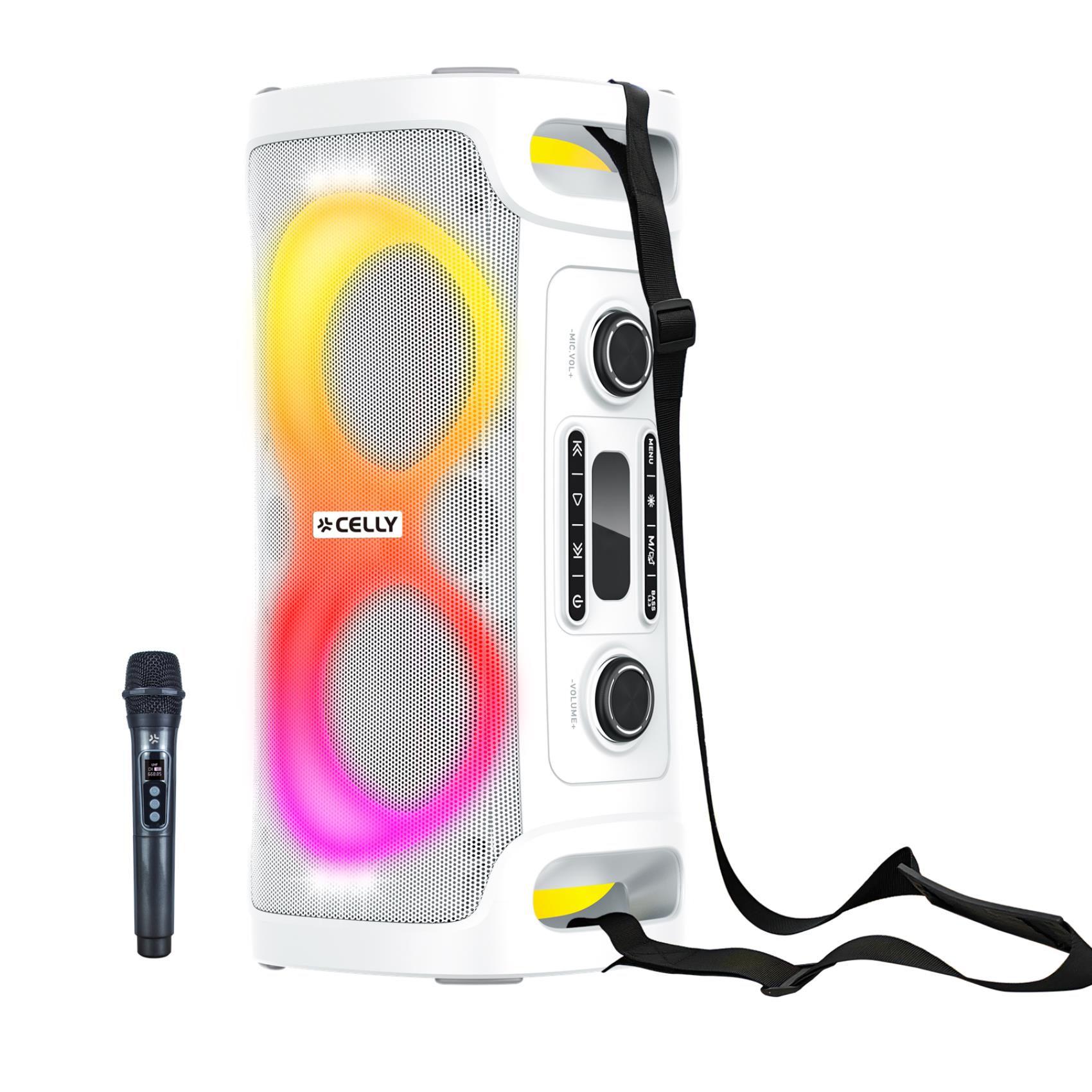 BOOMBOX45 – Speaker wireless Party BOOMBOX, potenza audio 45 Watt, luci RGB, funzione TWS, manico e tracolla per trasporto, microfono wireless incluso