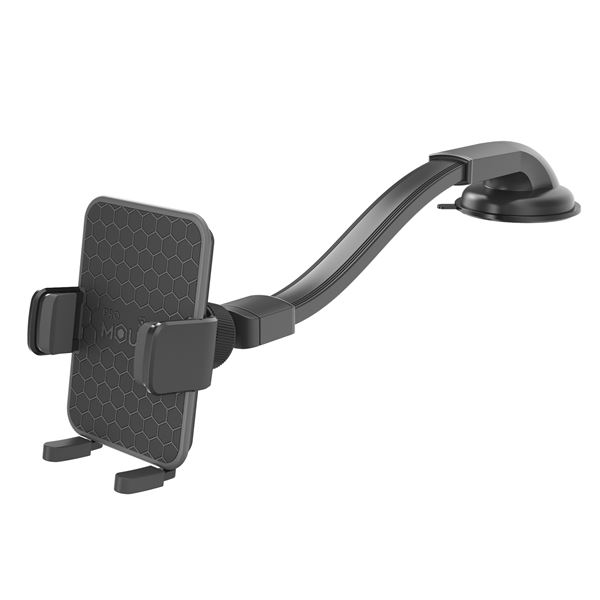 MOUNTFLEXPLUS – Supporto universale da auto per smartphone fino a 6.5″, meccanico, utilizzo parabrezza/cruscotto, braccio flessibile, testina regolabile 360°, funzione auto-release