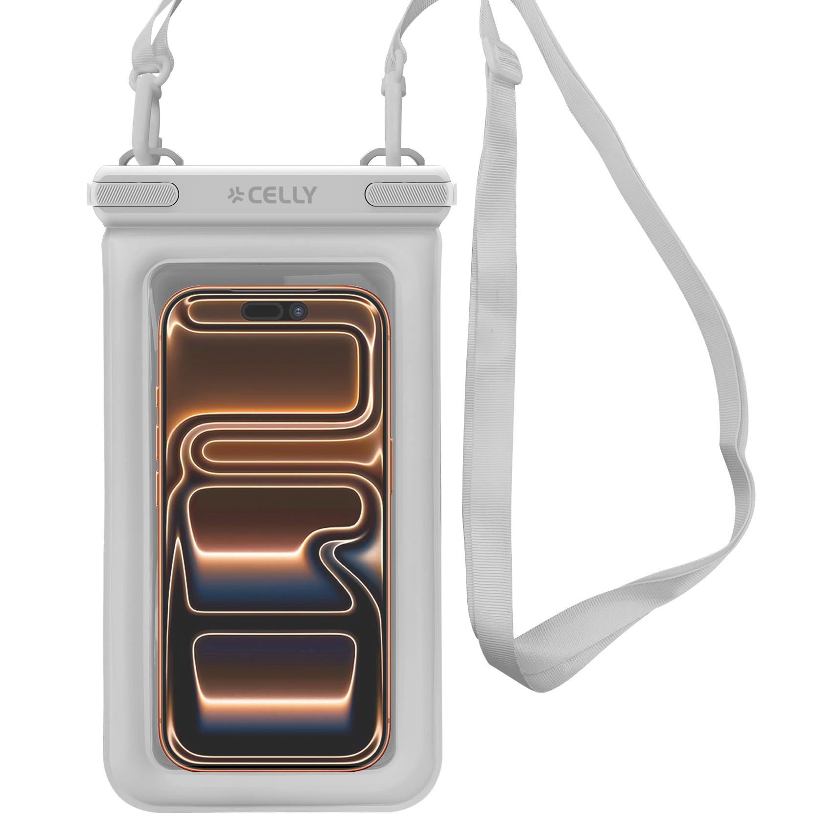 SPLASHBAGFL – Custodia impermeabile galleggiante per smartphone fino a 7.2″, design trasparente, chiusura ermetica, laccio da collo integrato