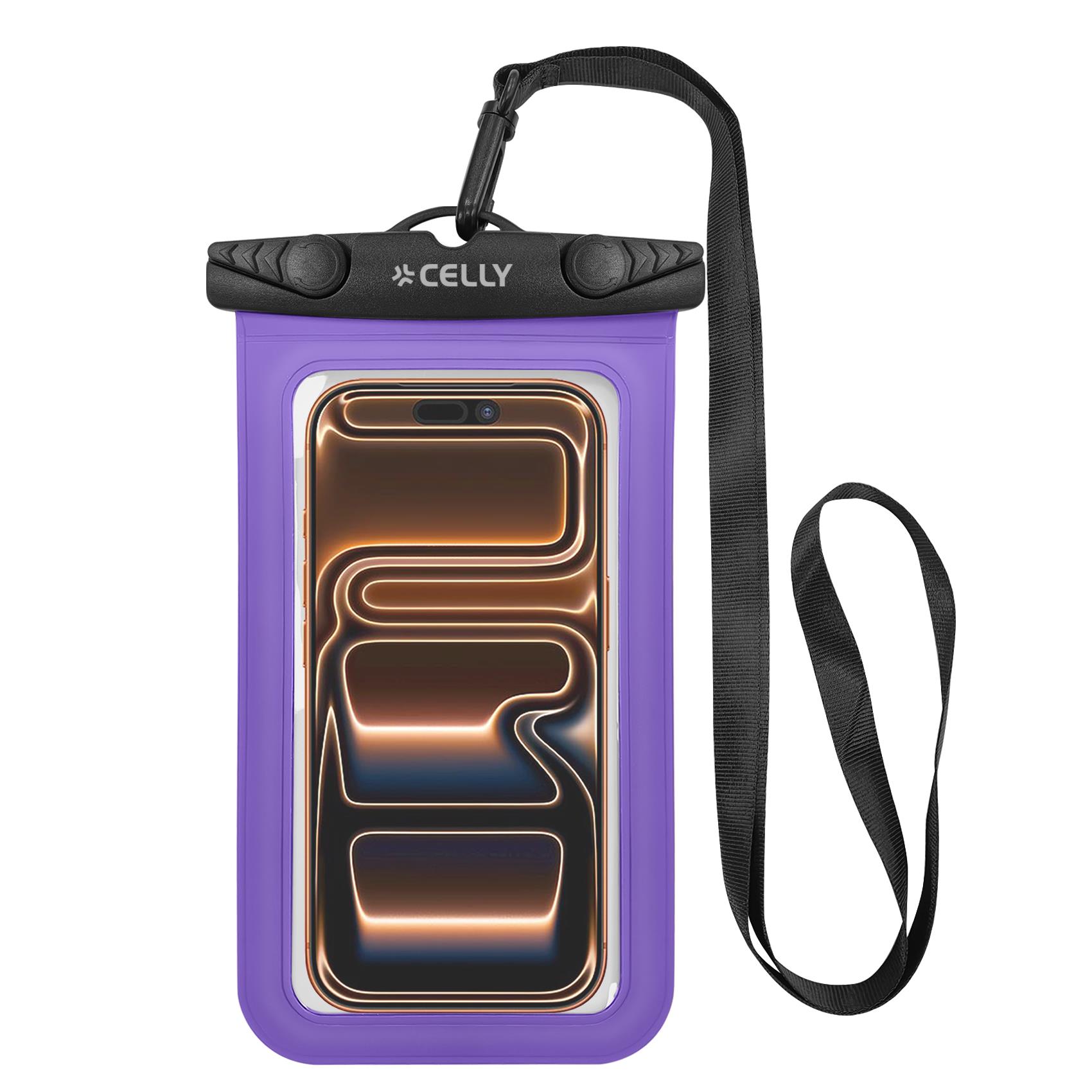 SPLASHBAG26 – Custodia impermeabile per smartphone fino a 7″, design trasparente, chiusura ermetica, laccio a collo incluso