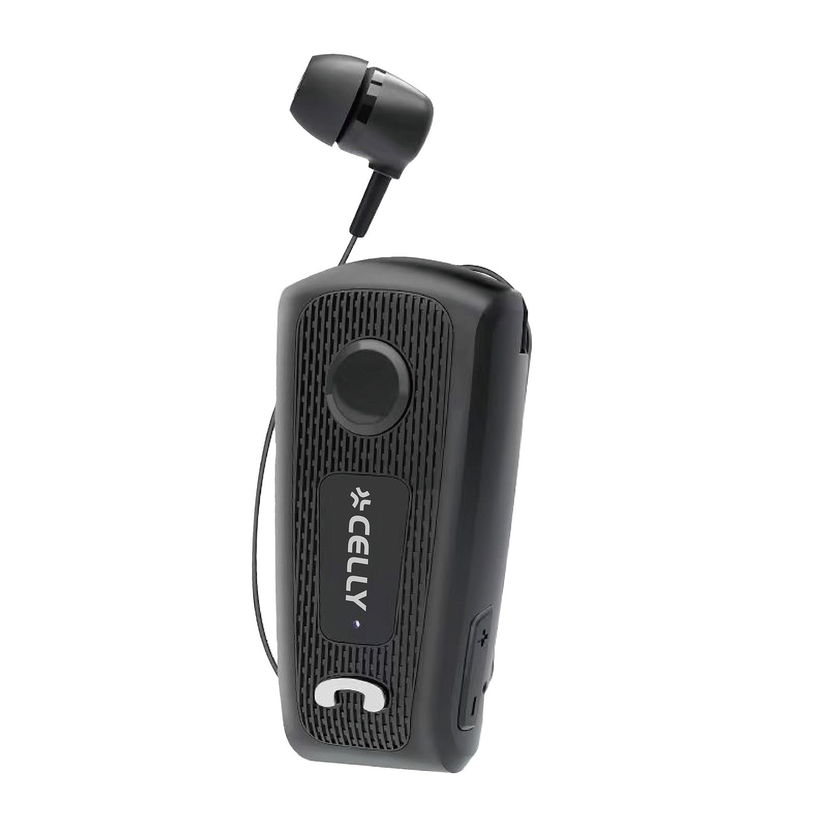 BHCLIP – Auricolare wireless mono con filo, cavo retrattile, porta USB-C, clip per attacco ai vestiti, avviso di notifica chiamate, multipoint, cavo anti groviglio