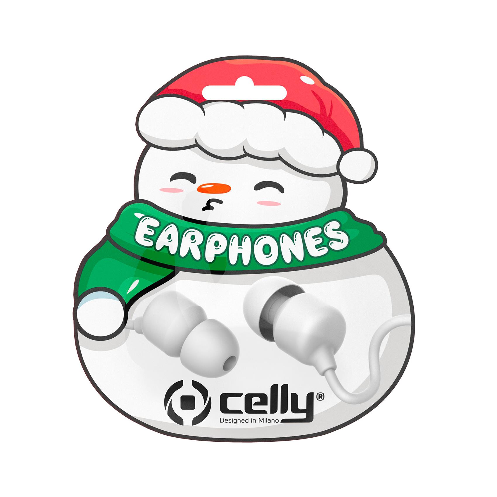 XMASEARSNOW – Auricolare stereo a filo IN-EAR con jack 3,5 mm, cavo piatti anti groviglio, remote contro e microfono integrato, simpatica confezione Natalizia