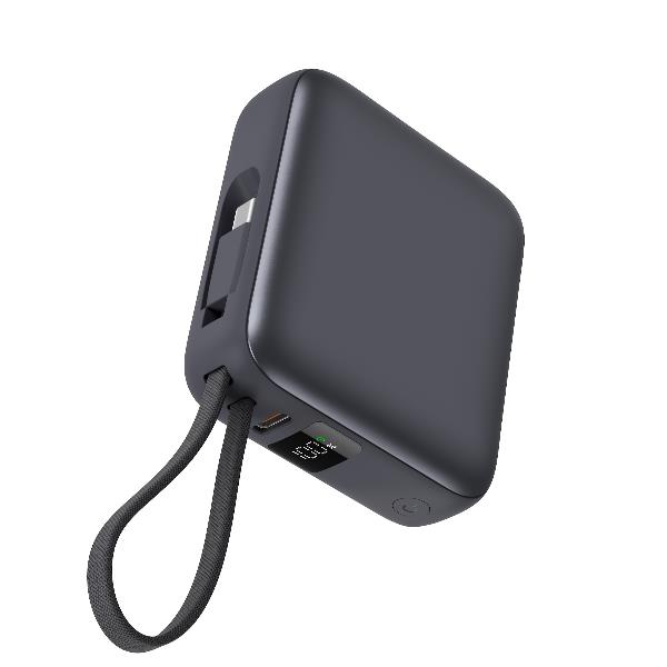 Powerbank da 10000mAh con cavo con presa USB-C integrato, potenza massima 22.5 Watt, doppia porta USB-C input/output