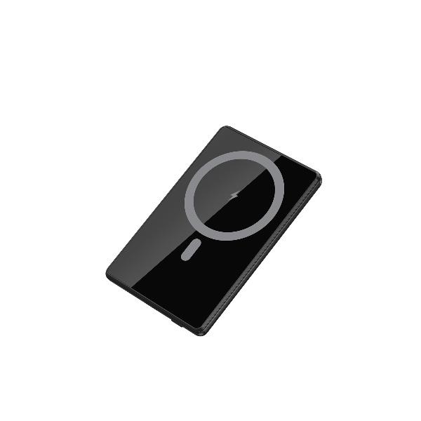 Powerbank compatibile con la tecnologia Magsafe, capacità 5000 mAh, potenza massima 15 Watt, ultra sottile, display LED integrato, porta USB-C