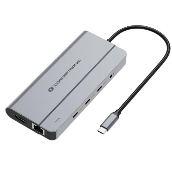 Docking Station MST USB 3.2 Gen 2 10-in-1, HDMI 4K 60Hz, DisplayPort 8K 30Hz, GbE 1000Mbps, USB-C 10Gbps x 3, USB-A 480Mbps x 2, 3.5mm Audio, 100W USB PD