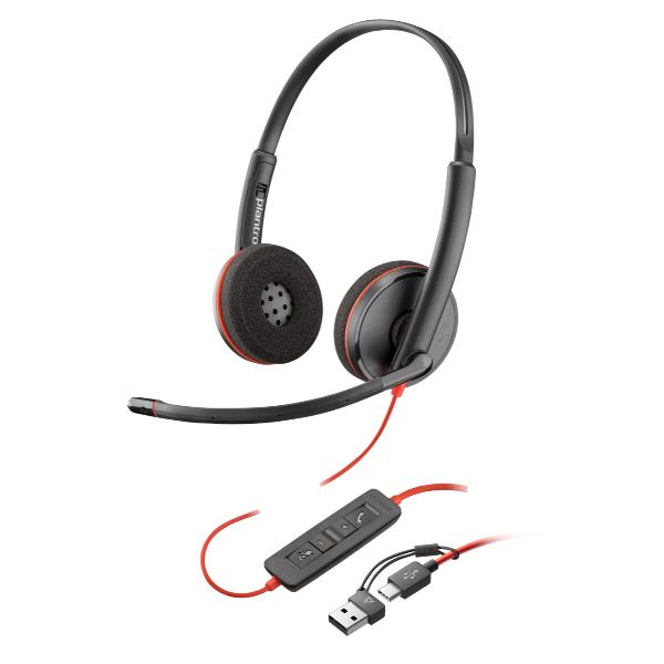 Cuffie HP Poly Blackwire 3220 USB-C/A Black Headset +USB-C/A Adapter (Bulk)