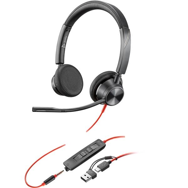 Cuffia HP Poly Blackwire 3325 Stereo USB-C Headset +3.5mm Plug +USB-C/A Adapter