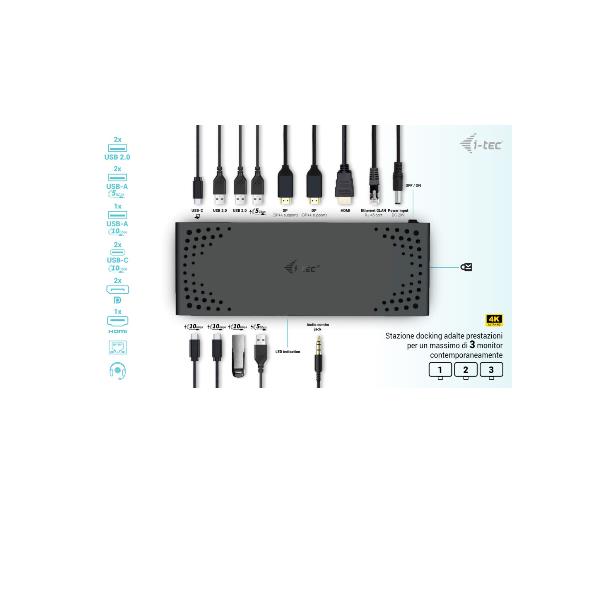 Docking Station USB-C Triplo Monitor (3 Monitor: 2xDP / 1xHDMI) + 7 USB fino a 10Gbps + PD100W con Alimentatore
